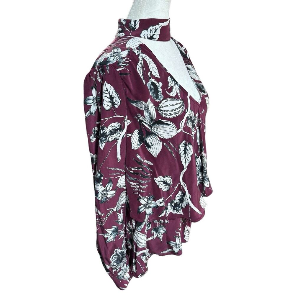 Parker Womens Hamlet Mock Neck Bouquet Floral Print 100% Silk Blouse, Sz Medium - Picture 4 of 10